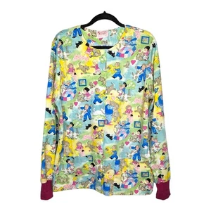 Fashion Scrubs Top Womens Size Large Yellow Pets Dogs Pockets Colorful - Picture 1 of 3