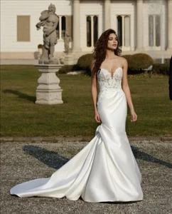 RANDY FENOLI IVORY DRESS SIZE 16 RRP £1,615 & WED2B LANA SLEEVES ALL NEW - Picture 1 of 8