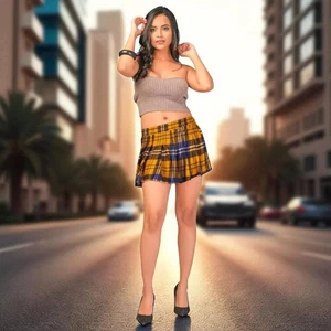 Damen gelb kariert Plissee Minirock sexy Schulmädchen kariert Skater Clubwear - Bild 1 von 7