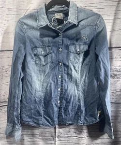 Harley Davidson Jean Snap Shirt Women's Size M Denim Jean Embroidery - Picture 1 of 8