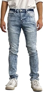 Southpole Mens 36×32 Light Wash Biker Skinny Stretch Moto Denim Jeans Distressed - Picture 1 of 9