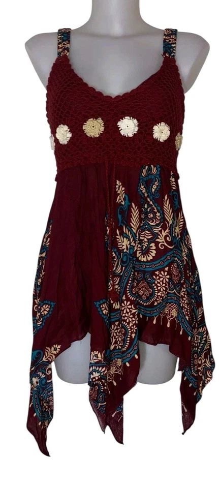 Camiseta sin mangas Y2k 90s para mujer Borgoña Crochet Floral Tejido Babydoll Coqueta Cami S Foto 1 de 4