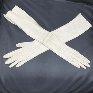 1920s Sz 6 Or 6.5 White Kid Glazed Leather Gloves Elbow Length - Picture 1 of 3