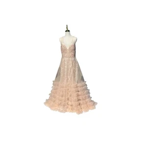 Mac Duggal 11183 Peach Ruffle Skirt Embroidered Dress Size 12 $998 - Picture 1 of 11