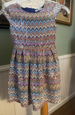 Vestido Elisa B Chevron Design Meninas Tamanho 6 Lantejoulas Multicoloridas Festa Vintage - Imagem 1 de 4