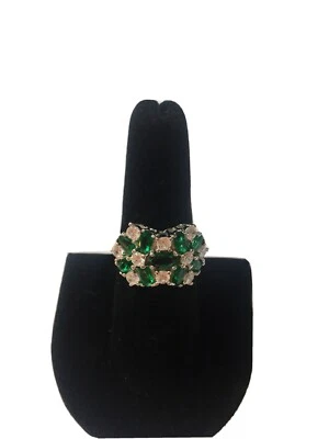 Calidad Talla 7 Elegante Flor Verde Circón Cristal Anillo Plata de Ley 925 Foto 1 de 4
