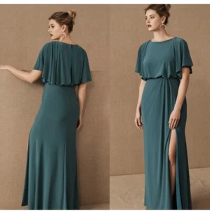 BHLDN Lena Flatterärmel Jersey Maxi Kleid mit offenen Schlitzen | türkis | 2 - Bild 1 von 7