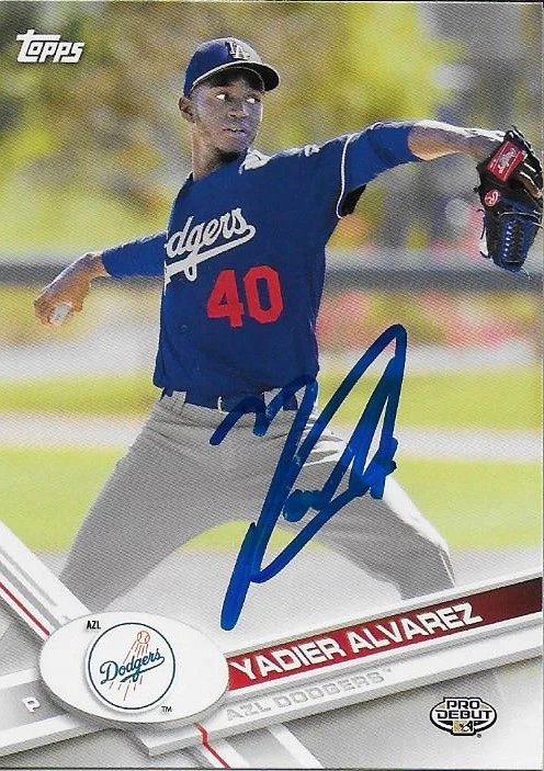 YADIER ALVAREZ SIGNED 2017 TOPPS PRO DEBUT BASEBALL CARD RC AUTO AUTOGRAPHED - Image 1 of 1