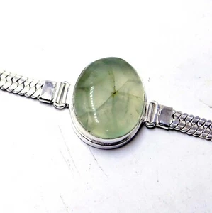 Green Prehnite 925 Sterling Silver Plated Handmade Jewelry Bracelet 22 Gm-C54 - Picture 1 of 4