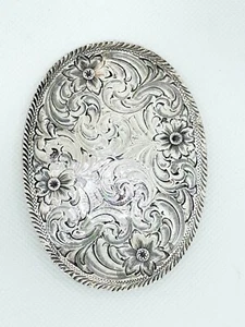 Vintage Montana Silberschmiede Deutsch Silber Blumengravur Western Gürtelschnalle - Bild 1 von 5