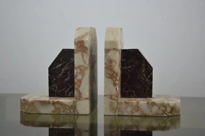 PAIRE SERRE-LIVRES ART DECO 1930 MARBRE DECOR GEOMETRIQUE ANCIEN - Photo 1/4