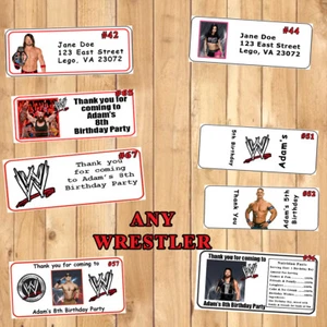 WWE Wrestling Birthday Favor Water Bottle Address Label/Sticker 1 sheet Perszd - Picture 1 of 9