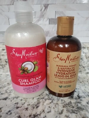 LOT OF 2-SHEA MOISTURE-1-CURL GLAM SHAMPOO-13 OZ. & 1-LEAVE IN MILK-8 FL. OZ-NEW - Image 1 of 3