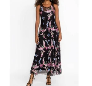 JOHNNY WAS MAZZY A-LINE EMBROIDERED SLIP BLACK SLEEVELESS SIZE L $295 - Picture 1 of 14