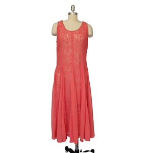 Monoreno Pink Lace Midi Dress Size L NWT Coral Embroidered Boho Festival Sheer - Picture 1 of 8