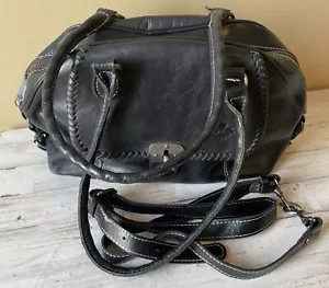 Cartera de cuero negra Patricia Nash Hobo doble asa solapa bolsillo con correa bandolera - Imagen 1 de 11