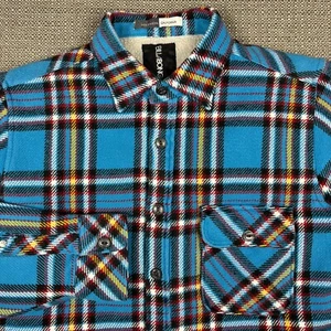 Billabong Mens Sherpa Jacket Shirt M Long Sleeve Blue Plaid Heavy Flannel Pocket - Picture 1 of 10