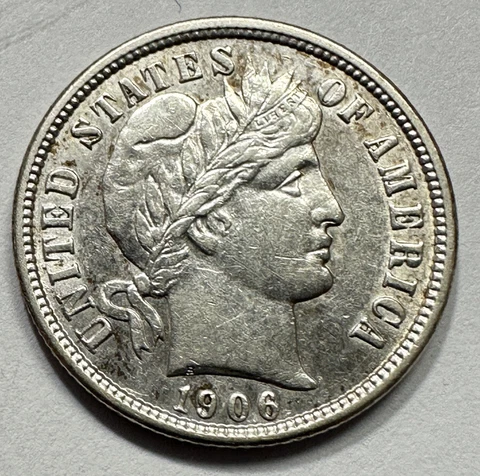 1906-D Barber Silver Dime Almost Uncirculated. #3009 Cover