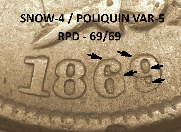 Centavo cabeza india 1869 - DETALLES MUY FINOS (AGUJERO) NIEVE-4 69/69 RPD (M655) Foto 1 de 4