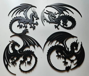 Set of 4 Dragon Wall Decals, Art, Laser cut MDF, Black, mythological, home - Picture 1 of 6