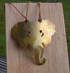 Boho Safari Messing angelaufen Elefant Halskette groß 4" Anhänger Lederband - Bild 1 von 13