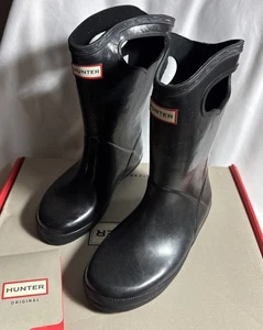 ORIGINAL HUNTER Kids Classic Pull-On Unisex GLOSSY Black Rain Boots 12M NIB NEW - Picture 1 of 9
