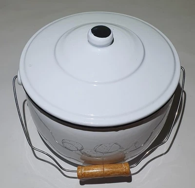 Kartoffel Eimer - Küche - Blech - weiß - Retro - Deckel - Lüftunglöcher - Bild 1 von 3