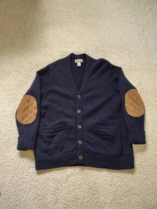 Duluth Trading Blue Shetland Wool Cardigan Sweater Elbow Patch SZ XL - Picture 1 of 9