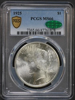 1925 PCGS Silver Peace Dollar MS66 MS-66 CAC - Trueview - Luster! Blast White! - Image 1 of 3