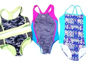Lot of 3 Girls Bathing Swim Suits Size 7/8 Soeedo One Piece 2 Pc Bikini - Picture 1 of 11