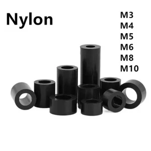 Black ABS Nylon Round Non-Thread Column Standoff Spacer Washer M3 M4 M5 M6-M10 - Picture 1 of 12