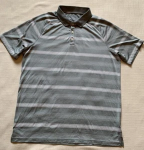 Oakley Hydrolix Polo Shirt Mens L Gray Striped Short Sleeve Regular Fit Golf - Picture 1 of 11
