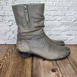 Abeo Women's Sz 9 Gray Leather Marsha Metatarsal Mid-Calf Boots Classic Studded - Picture 1 of 12