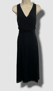 $495 Theory Women's Black Silk V-Neck Sleeveless Self-Tie Wrap Dress Size 12 - Picture 1 of 4