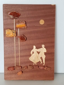 Vintage Mixed Media Collage Painting - Amber and Marquetry by Artist Prisimin - Picture 1 of 16