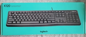 LOGITECH K120 USB Keyboard Quiet keys In box Wired Spill Resistant - Picture 1 of 4