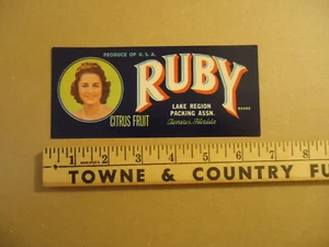 Ruby brand Citrus Fruit Lake Region Packing Assn Tavares FL fruit box label - Picture 1 of 1