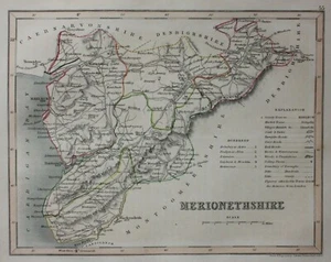 MERIONETHSHIRE, WALES, original antique map, railways, JOSHUA ARCHER, c.1848 - Picture 1 of 3