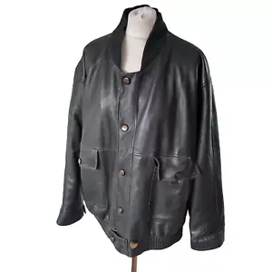 ITALY MODA Men's UK XL Black Faux Leather Jacket Snap Pre-Loved Classic Dad 90s - Picture 1 of 14