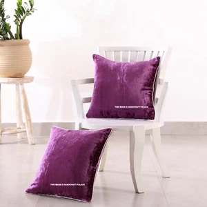 2 PC Solid Cushion Covers Indian Crushed Velvet Home Sofa Decorative Pillow Case - Picture 1 of 6