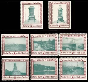 Germany Poster Stamps - "Tower" Brand Kerosene Space Heater - 8 Different - Picture 1 of 1