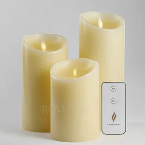 Luminara LED Battery Flickering Flameless Candles 3-pack with Timer Ivory 5 7 9 - Picture 1 of 11