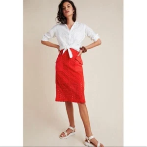 NWT Anthropologie Orange Floral Eyelet Pockets Pencil Skirt Size 0 US - Picture 1 of 7