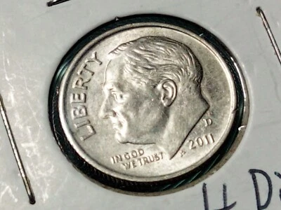 Mint Error Coin Roosevelt Dime 2011 D ROOSEVELT DIME REEDED RIM  - Image 1 of 4