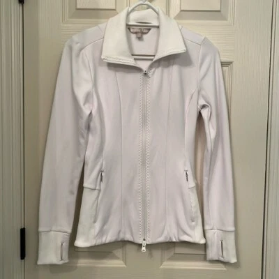 Athleta Women's White Ridge Crop Zippered Jacket Sz XS Workout Athletic Ribbed - Image 1 of 4