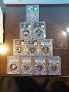 2007s set of pcgs pr69 dcam 1c,5c,10c, 5 state 25c, 50c,$1 coins w/ case - Picture 1 of 24