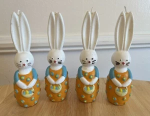 4 Easter Bunny Rabbit Candles Holding Easter Egg Basket 6" Unused Grannycore - Picture 1 of 12