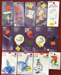 Mixed Lot/14 Vintage Wrights Embroidered Iron-On/Sew-on Appliqué Patches Disney - Picture 1 of 8