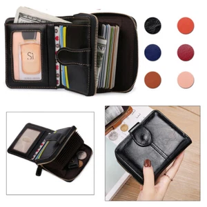 Women's Leather RFID Small Snap Wallet Credit Card Billfold Zipper Coin Purse US - Picture 1 of 17