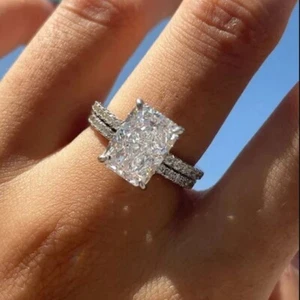 3.10 Ct Lab-Created Radiant Cut Diamond Engagement Ring Set 925 Sterling Silver - Picture 1 of 3